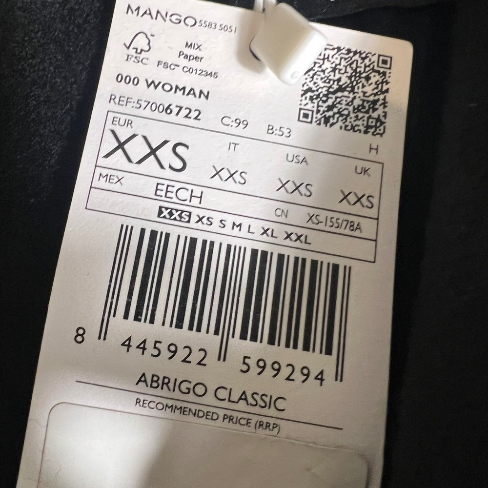 Mango MNG Abrigo Classic Handmade Black Long Wrap Coat Belted XXS - Picture 2 of 7